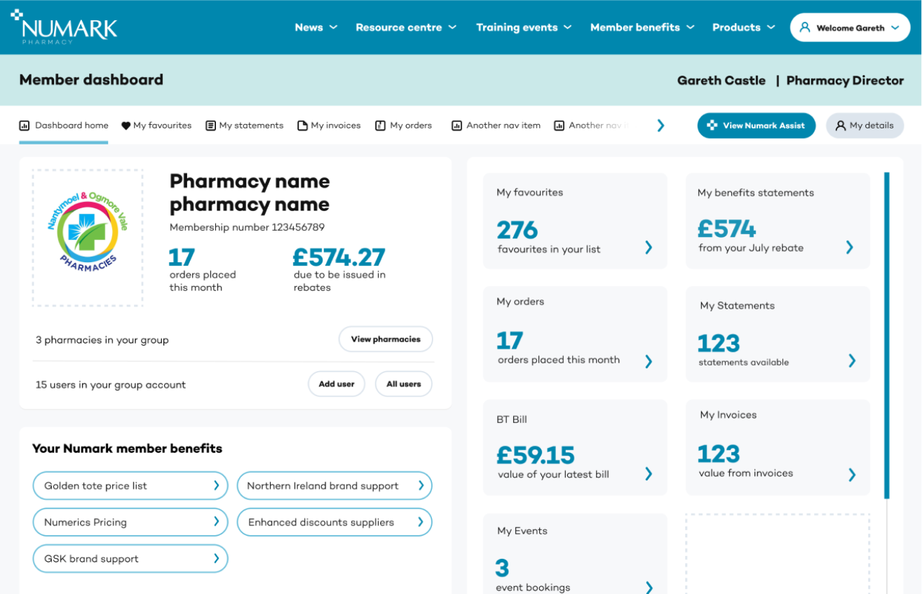 Numark members dashboard